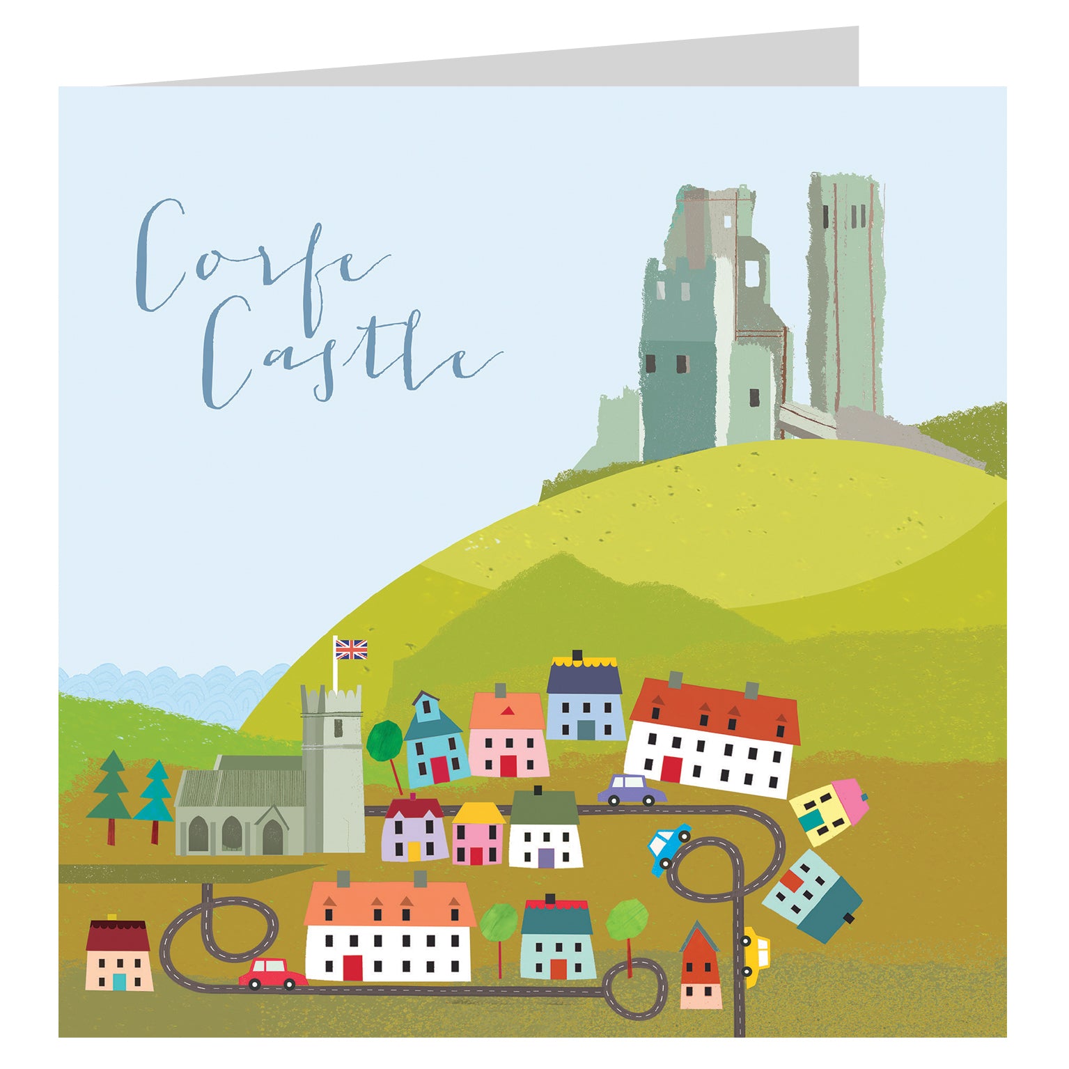 NT08 corfe castle greetings card