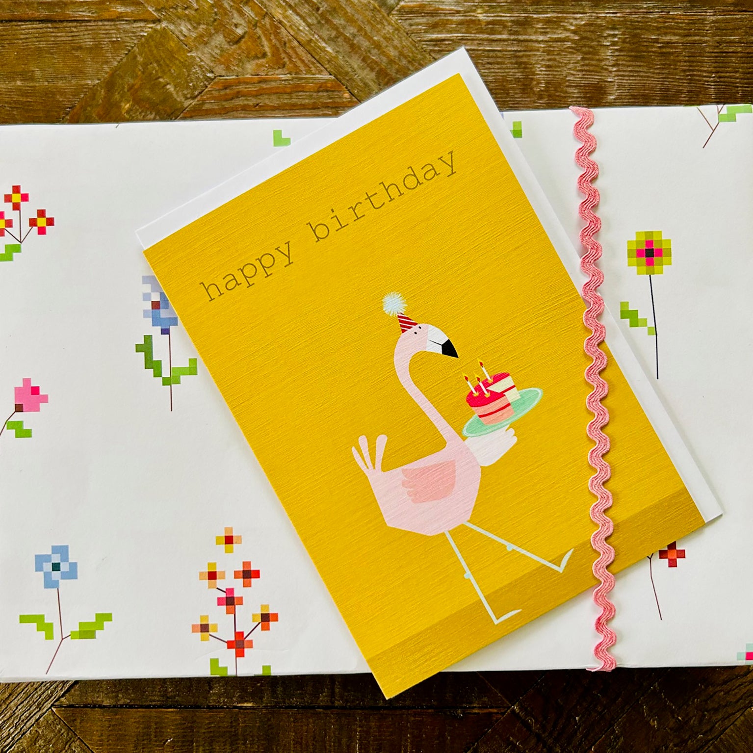 PA05 flamingo happy birthday card