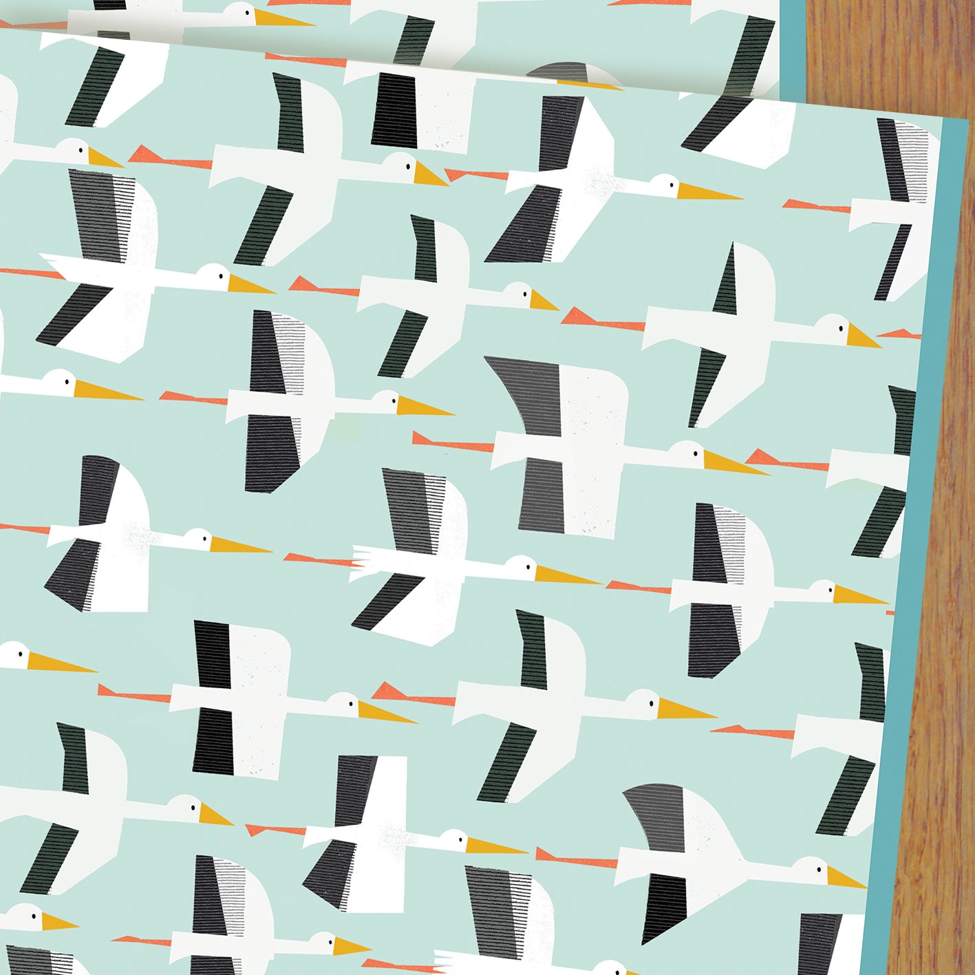 WP137 blue stork wrapping paper