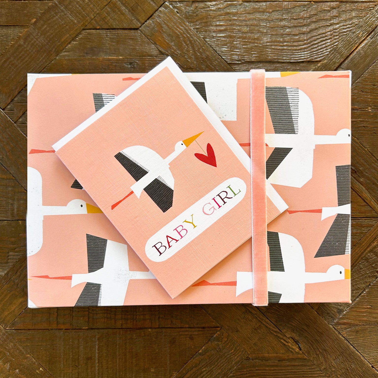 WTW136 mini pink stork baby girl card