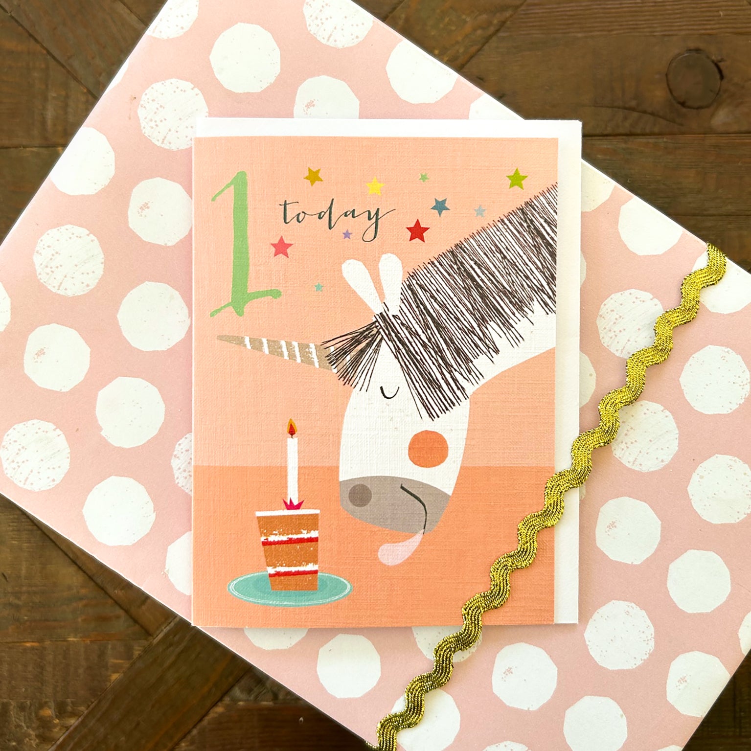 TNA06 mini unicorn 1st birthday card