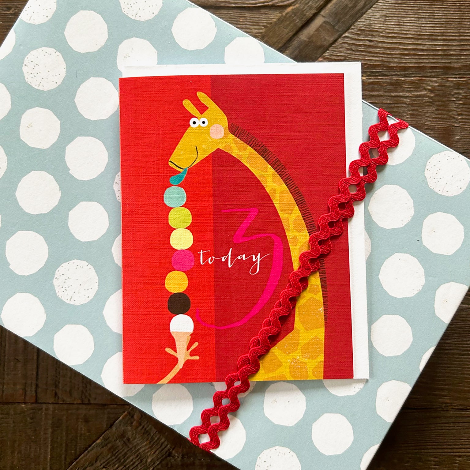 TNA08 mini giraffe 3rd birthday card