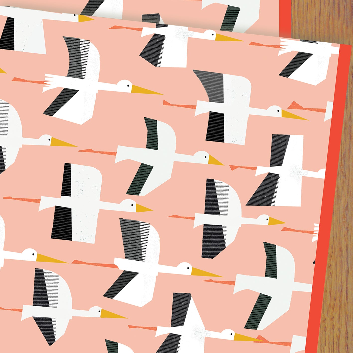 WP136 pink stork wrapping paper