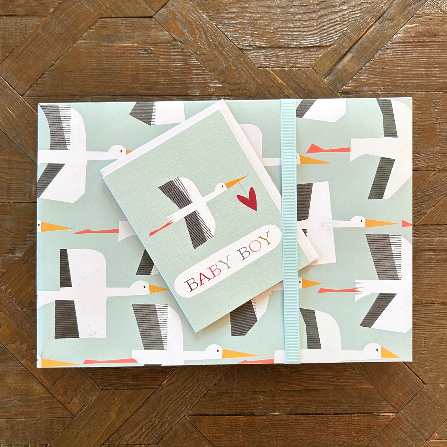 WTW137 mini blue stork baby boy card